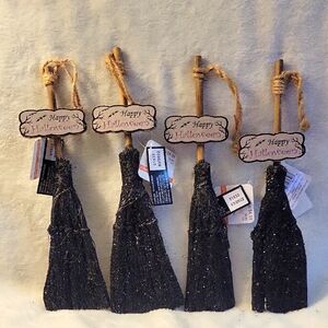 Set of Black Glitter Halloween Broom Decorations. Holifay, Witch, Goth